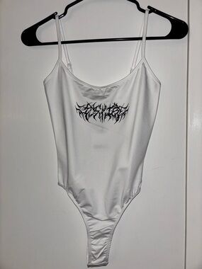 White Graphic High-Cut Bodysuit